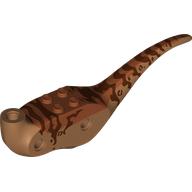 Visuel indicatif Rebrickable de Partie du corps animal, Dinosaure, Stygimoloch Corps avec Orange foncé et Marquages brun rougeâtre motif imprimé (Animal Body Part, Dinosaur, Stygimoloch Body with Dark Orange and Reddish Brown Markings Print)