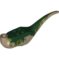 Visuel indicatif Rebrickable de Partie du corps animal, Dinosaure, Dilophosaurus Corps avec motif imprimé Marquages vert foncé et vert olive (Animal Body Part, Dinosaur, Dilophosaurus Body with Dark Green and Olive Green Markings Print)
