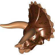 Visuel indicatif Rebrickable de Partie du corps animal, Dinosaure, Tête de tricératops avec taches brunes foncées, Cornes de nougat moyennes (Animal Body Part, Dinosaur, Triceratops Head with Dark Brown Spots, Medium Nougat Horns)
