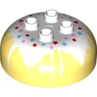 Visuel indicatif Rebrickable de Duplo brique ronde 4 x 4 dôme haut avec 2 x 2 tenons - marbré blanc 'Frosting' avec rouge, moyen azur, et rose étoiles motif imprimé (Duplo Brick Round 4 x 4 Dome Top with 2 x 2 Studs - Marbled White 'Frosting' with Red, Medium Azure, and Pink Stars Print)