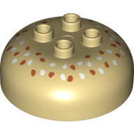 Visuel indicatif Rebrickable de Duplo brique ronde 4 x 4 dôme avec 2 x 2 tenons - orange foncé et blanc graines motif imprimé (Duplo Brick Round 4 x 4 Dome Top with 2 x 2 Studs - Dark Orange and White Seeds Print)