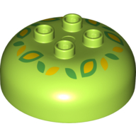 Visuel indicatif Rebrickable de Duplo brique ronde 4 x 4 dôme avec 2 x 2 tenons - motif imprimé fleurs/feuilles vert et jaune (Duplo Brick Round 4 x 4 Dome Top with 2 x 2 Studs - Green and Yellow Flowers/Leaves Print)