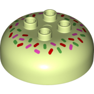 Visuel indicatif Rebrickable de Duplo brique ronde 4 x 4 dessus de dôme avec 2 x 2 tenons - bonbons saupoudrers motif imprimé (Duplo Brick Round 4 x 4 Dome Top with 2 x 2 Studs - Candy Sprinkles Print)