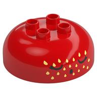 Visuel indicatif Rebrickable de Duplo brique ronde 4 x 4 dessus de dôme avec 2 x 2 tenons avec visage noir, dormir, motif imprimé graines jaunes (Duplo Brick Round 4 x 4 Dome Top with 2 x 2 Studs with Black Face, Sleeping, Yellow Seeds Print)