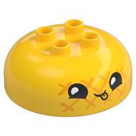 Visuel indicatif Rebrickable de Duplo brique ronde 4 x 4 dôme haut avec 2 x 2 tenons avec visage noir, coller tonque motif imprimé (Duplo Brick Round 4 x 4 Dome Top with 2 x 2 Studs with Black Face, Sticking Out Tonque Print)
