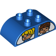 Visuel indicatif Rebrickable de Duplo brique 2 x 4 haut courbé avec doubles fenêtres, figures sur les deux côtés plats - côté A mâle et chien - côté B mâle et femelle (Duplo Brick 2 x 4 Curved Top with Double Windows, Figures on Both Flat Sides - Side A Male and Dog - Side B Male and Female)