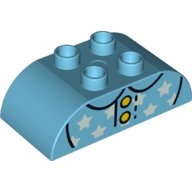 Visuel indicatif Rebrickable de Duplo brique 2 x 4 haut incurvé avec boutons jaunes, étoiles blanches et motif imprimé col (Duplo Brick 2 x 4 Curved Top with Yellow Buttons, White Stars, and Collar Print)
