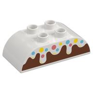 Visuel indicatif Rebrickable de Duplo brique 2 x 4 plateau courbé avec gâteau avec glaçage et motif imprimé Saupoudrer (Duplo Brick 2 x 4 Curved Top with Cake with Frosting and Sprinkles Print)