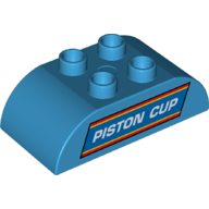 Visuel indicatif Rebrickable de Duplo brique 2 x 4 haut courbé avec motif imprimé blanc 'PISTON CUP' (Duplo Brick 2 x 4 Curved Top with White 'PISTON CUP' Print)