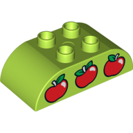 Visuel indicatif Rebrickable de Duplo brique 2 x 4 sommet incurvé avec motif imprimé de pommes rouges (Duplo Brick 2 x 4 Curved Top with Red Apples Print)