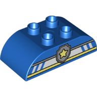Visuel indicatif Rebrickable de Duplo brique 2 x 4 haut incurvé avec motif imprimé insigne de police jaune et argent (Duplo Brick 2 x 4 Curved Top with Yellow and Silver Police Badge Print)