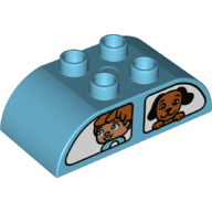 Visuel indicatif Rebrickable de Duplo brique 2 x 4 sommet incurvé avec garçon et chien dans le motif imprimé de fenêtres (Duplo Brick 2 x 4 Curved Top with Boy and Dog in Windows Print)