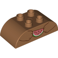 Visuel indicatif Rebrickable de Duplo brique 2 x 4 haut courbé avec bras d'ours Tenir la pastèque (Duplo Brick 2 x 4 Curved Top with Bear Arms Holding Watermelon Slice Print)