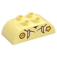Visuel indicatif Rebrickable de Duplo brique 2 x 4 haut incurvé avec haut à capuche et motif imprimé étoile jaune et bouton (Duplo Brick 2 x 4 Curved Top with Hoodie Top and Yellow Star and Button Print)