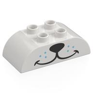 Visuel indicatif Rebrickable de Duplo brique 2 x 4 haut incurvé avec nez de chien noir, motif imprimé de points bleus moyens (Duplo Brick 2 x 4 Curved Top with Black Dog Nose, Medium Blue Dots Print)