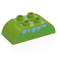 Visuel indicatif Rebrickable de Duplo brique 2 x 4 haut incurvé avec motif imprimé Taches triangulaires vert et moyen Azur (Duplo Brick 2 x 4 Curved Top with Green and Medium Azure Triangular Spots Print)