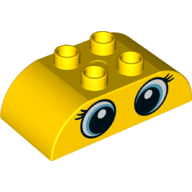 Visuel indicatif Rebrickable de Duplo brique 2 x 4 haut incurvé avec deux yeux bleus / blancs, motif imprimé cils (Duplo Brick 2 x 4 Curved Top with Two Blue/White Eye, Eyelashes Print)