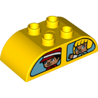 Visuel indicatif Rebrickable de Duplo brique 2 x 4 haut courbé avec garçon et blonde fille aux cheveux / fille aux cheveux rouges et lapin en motif imprimé Windows (Duplo Brick 2 x 4 Curved Top with Boy and Blond Haired Girl / Red Haired Girl and Rabbit in Windows Print)