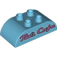 Visuel indicatif Rebrickable de Duplo brique 2 x 4 haut incurvé avec motif imprimé rose foncé 'Flo's Cafe' (Duplo Brick 2 x 4 Curved Top with Dark Pink 'Flo's Cafe' Print)