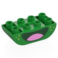 Visuel indicatif Rebrickable de Duplo brique 2 x 4 fond incurvé avec bouche vert foncé, langue rose, motif imprimé de taches de vert citron (Duplo Brick 2 x 4 Curved Bottom with Dark Green Mouth, Pink Tongue, Lime Spots Print)