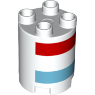 Visuel indicatif Rebrickable de Duplo brique ronde 2 x 2 x 2 avec motif imprimé de rayures rouges et azur (Duplo Brick Round 2 x 2 x 2 with Red and Azure Stripes Print)