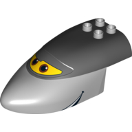 Visuel indicatif Rebrickable de Duplo Avion grand Fuselage avant avec haut noir avec yeux bruns sur motif imprimé fenêtre jaune (Siddeley) (Duplo Airplane Large Fuselage Forward with Black Top with Brown Eyes on Yellow Window Print (Siddeley))