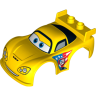 Visuel indicatif Rebrickable de Duplo carrosserie 2 tenons sur spoiler avec des voitures jeff gorvette motif imprimé (Duplo Car Body 2 Studs on Spoiler with Cars Jeff Gorvette Print)