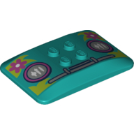 Visuel indicatif Rebrickable de Brique courbée 6 x 4 x 2/3 Quad courbé avec 2 x 2 tenons et Grill, Phares, fleurs magenta sur motif imprimé vert vif (Brick Curved 6 x 4 x 2/3 Quad Curved with 2 x 2 Studs and Grill, Headlights, Magenta Flowers on Bright Green Leaves Print)