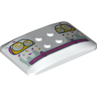 Visuel indicatif Rebrickable de Brique courbée 6 x 4 x 2/3 quad courbée avec 2 x 2 tenons avec phares, arrosages, motif imprimé pare-chocs magenta (Brick Curved 6 x 4 x 2/3 Quad Curved with 2 x 2 Studs with Headlights, Sprinkles, Magenta Bumper Print)
