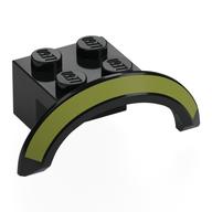 Visuel indicatif Rebrickable de Arc de roue, garde-boue 4 x 2 1/2 x 1 avec motif imprimé à rayures vert olive (Wheel Arch, Mudguard 4 x 2 1/2 x 1 with Olive Green Stripe Print)