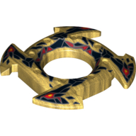 Visuel indicatif Rebrickable de Bague 4 x 4 avec 2 x 2 trous et 4 pointes de flèches avec motif imprimé Têtes de serpent noir et rouge (Couronne Ninja) (Ring 4 x 4 with 2 x 2 Hole and 4 Arrow Ends with Black and Red Snake Heads Print (Ninjago Spinner Crown))