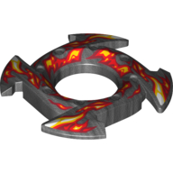 Visuel indicatif Rebrickable de Anneau 4 x 4 avec 2 x 2 trous et 4 pointes de flèches avec motif imprimé Flammes jaunes et rouges (Couronne Ninja) (Ring 4 x 4 with 2 x 2 Hole and 4 Arrow Ends with Yellow and Red Flames Print (Ninjago Spinner Crown))