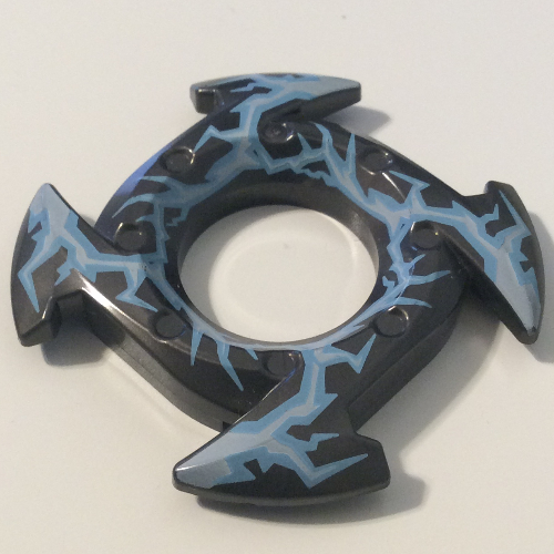 Visuel indicatif Rebrickable de Anneau 4 x 4 avec 2 x 2 trous et 4 pointes de flèche avec motif imprimé éclair (Couronne Ninja) (Ring 4 x 4 with 2 x 2 Hole and 4 Arrow Ends with Lightning Print (Ninjago Spinner Crown))
