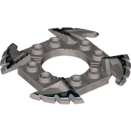 Visuel indicatif Rebrickable de Bague 4 x 4 avec 2 x 2 trous et 4 extrémités dentelées avec motif imprimé noir et blanc (Couronne Ninja) (Ring 4 x 4 with 2 x 2 Hole and 4 Serrated Ends with Black and White Print (Ninjago Spinner Crown))