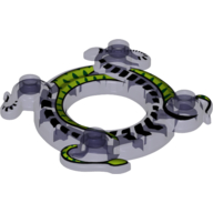 Visuel indicatif Rebrickable de Anneau 4 x 4 avec 2 x 2 trous et 2 serpents entrelacés avec motif imprimé vert citron (couronne Ninjago toupie) (Ring 4 x 4 with 2 x 2 Hole and 2 Intertwined Snakes with Lime Green Print (Ninjago Spinner Crown))