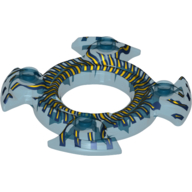 Visuel indicatif Rebrickable de Bague 4 x 4 avec 2 x 2 trous et 4 extrémités pivotantes avec motif imprimé écailles jaunes (couronne Ninjago toupie) (Ring 4 x 4 with 2 x 2 Hole and 4 Swirl Ends with Yellow Scales Print (Ninjago Spinner Crown))