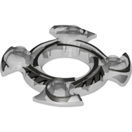 Visuel indicatif Rebrickable de Bague 4 x 4 avec 2 x 2 trous et 4 extrémités pivotantes avec motif imprimé noir et argent (Couronne Ninja) (Ring 4 x 4 with 2 x 2 Hole and 4 Swirl Ends with Black and Silver Print (Ninjago Spinner Crown))