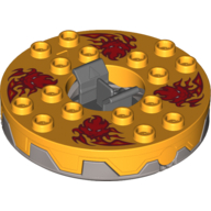 Visuel indicatif Rebrickable de Platine 6 x 6 ronde en argent base dentelé avec des visages rouges avec motif imprimé de flammes (Ninjago toupie) (Turntable 6 x 6 Round Flat Silver Base Serrated with Red Faces with Flames Print (Ninjago Spinner))