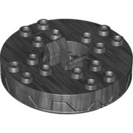 Visuel indicatif Rebrickable de Platine 6 x 6 rondes en argent massif avec motif imprimé or, rouge et noir (Ninjago toupie) (Turntable 6 x 6 Round Flat Silver Base Serrated with Gold, Red and Black Print (Ninjago Spinner))