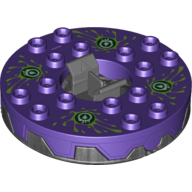 Visuel indicatif Rebrickable de Platine vinyle 6 x 6 base ronde en titane perle dentelé avec motif imprimé jaune, blanc et vert foncé (Ninjago toupie) (Turntable 6 x 6 Round Pearl Titanium Base Serrated with Yellow, White and Dark Green Print (Ninjago Spinner))