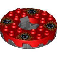 Visuel indicatif Rebrickable de Plateau tournant 6 x 6 perles rondes base en titane dentelé avec motif imprimé rouge, blanc, jaune et noir (Ninjago toupie) (Turntable 6 x 6 Round Pearl Titanium Base Serrated with Red, White, Yellow and Black Print (Ninjago Spinner))