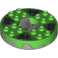 Visuel indicatif Rebrickable de Plateau tournant 6 x 6 rond plat argent base dentelé avec des têtes de serpent gris bleu foncé motif imprimé (Ninjago toupie) (Turntable 6 x 6 Round Flat Silver Base Serrated with Dark Bluish Gray Snake Heads Print (Ninjago Spinner))