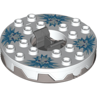 Visuel indicatif Rebrickable de Platine 6 x 6 rondes en argent base dentelé avec des visages blancs sur motif imprimé bleu (Ninjago toupie) (Turntable 6 x 6 Round Flat Silver Base Serrated with White Faces on Blue Print (Ninjago Spinner))