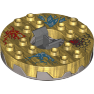 Visuel indicatif Rebrickable de Plateau tournant 6 x 6 perles rondes base en titane dentelé avec motif imprimé bleu, rouge et argent (Ninjago toupie) (Turntable 6 x 6 Round Pearl Titanium Base Serrated with Blue, Red and Silver Print (Ninjago Spinner))