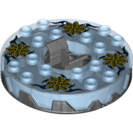 Visuel indicatif Rebrickable de Platine vinyle 6 x 6 base ronde en titane perle dentelé avec motif imprimé étoiles en spirale (Ninjago toupie) (Turntable 6 x 6 Round Pearl Titanium Base Serrated with Spiral Stars Print (Ninjago Spinner))