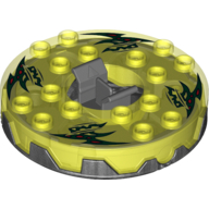 Visuel indicatif Rebrickable de Plateau tournant 6 x 6 base ronde en titane perle dentelé avec motif imprimé vert avec taches rouges (Ninjago toupie) (Turntable 6 x 6 Round Pearl Titanium Base Serrated with Green with Red Spots Print (Ninjago Spinner))