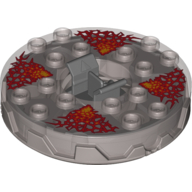 Visuel indicatif Rebrickable de Plateau tournant 6 x 6 rond base plate en argent dentelé avec motif imprimé énergie rouge (Ninjago toupie) (Turntable 6 x 6 Round Flat Silver Base Serrated with Red Energy Print (Ninjago Spinner))