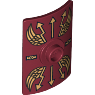 Visuel indicatif Rebrickable de Bouclier Rectangulaire courbé avec tenon avec motif imprimé Ailes et Flèches (Shield Rectangular Curved with Stud with Gold Lightning Wings and Arrows Print)