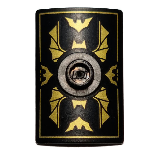 Visuel indicatif Rebrickable de Bouclier Rectangulaire courbé avec tenon avec Ailes de chauve-souris en or et motif imprimé Batman Logo (Shield Rectangular Curved with Stud with Gold Bat Wings and Batman Logo Print)