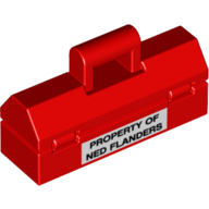 Visuel indicatif Rebrickable de Boîte à outils avec noir 'PROPERTY OF NED FLANDERS' sur motif imprimé rectangle blanc (Toolbox with Black 'PROPERTY OF NED FLANDERS' on White Rectangle Print)
